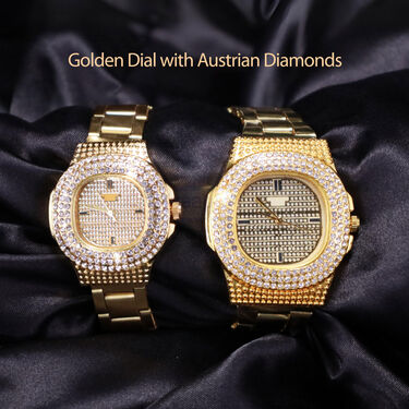 Mens Austrian Diamond Golden Watch With Free Ladies Designer Watch (MLGW14) - Image 2