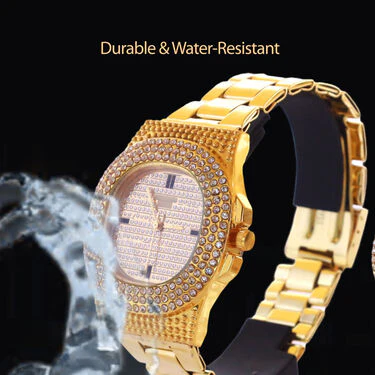 Mens Austrian Diamond Golden Watch With Free Ladies Designer Watch (MLGW14) - Image 4