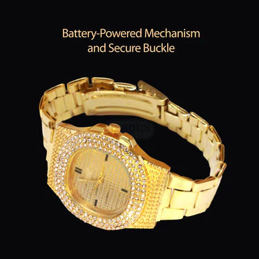 Mens Austrian Diamond Golden Watch With Free Ladies Designer Watch (MLGW14) - Image 5