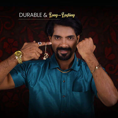 Men's  Golden Watch +  Chain +  Damru Trishul & Rudraksh Bracelet + Ring  + Om Keychain (MGWCBRK1) - Image 10