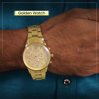Men's  Golden Watch +  Chain +  Damru Trishul & Rudraksh Bracelet + Ring  + Om Keychain (MGWCBRK1) - Image 4