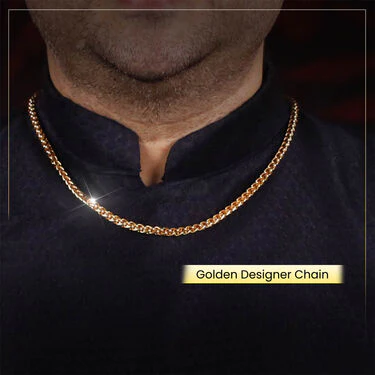 Men's  Golden Watch +  Chain +  Damru Trishul & Rudraksh Bracelet + Ring  + Om Keychain (MGWCBRK1) - Image 5