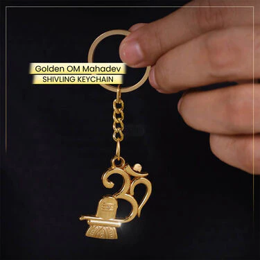 Men's  Golden Watch +  Chain +  Damru Trishul & Rudraksh Bracelet + Ring  + Om Keychain (MGWCBRK1) - Image 7