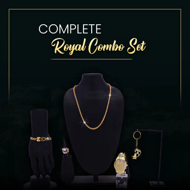 Men's  Golden Watch +  Chain +  Damru Trishul & Rudraksh Bracelet + Ring  + Om Keychain (MGWCBRK1) - Image 9