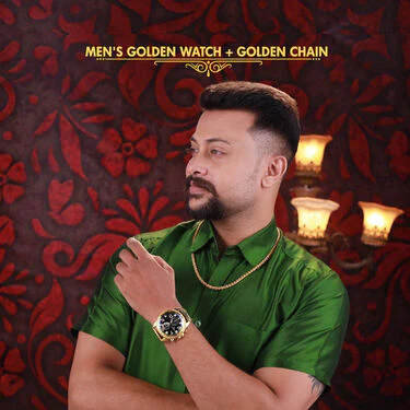 Mens Golden Watch + Golden Chain (MGWC27) - Image 4