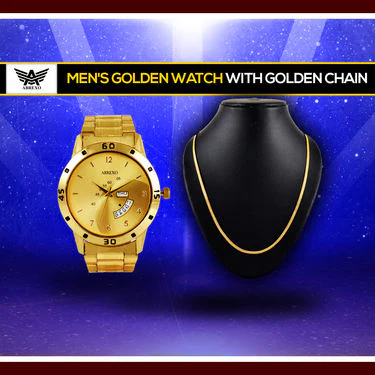 Men's Golden Watch with Golden Chain (MGWC1) - Image 2