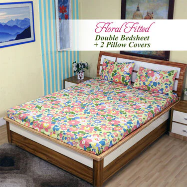 Multi Floral Fitted Double Bed sheet with 2 Pillow Covers (DBS19) - Image 2