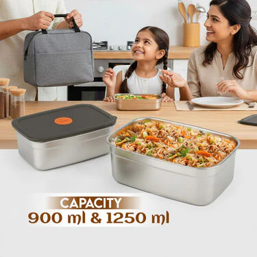 Pack of 2 Stainless Steel Microwavable Container With Airtight Lid (2SMC1) - Image 2