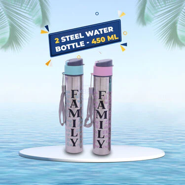 Pack of 2 Steel Water Bottle (450ml) + Free 1 Steel Water Bottle (350ml) - (2&1SWB) - Image 2