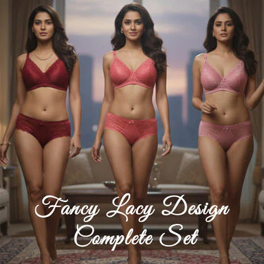 Pack of 3 Elegant Designer Lace Bra And Panty Set (3BP3) - Image 6