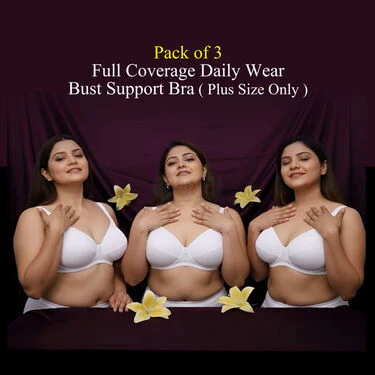 Pack of 3 Full Coverage Daily Wear Bust Support Bra - Plus Size Only (3FCB5)