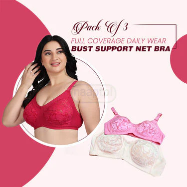 Pack Of 3 Full Coverage Daily Wear Bust Support Net Bra - Plus Size Only (3FCB2) - Image 2