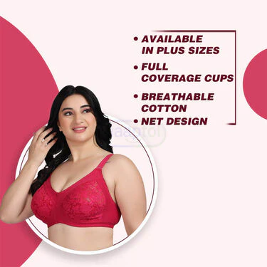 Pack Of 3 Full Coverage Daily Wear Bust Support Net Bra - Plus Size Only (3FCB2) - Image 7