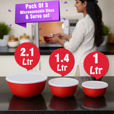 Pack of 3 Microwaveable Stainless Steel Bowl Set With Airtight Lids (3MB2) - Image 6