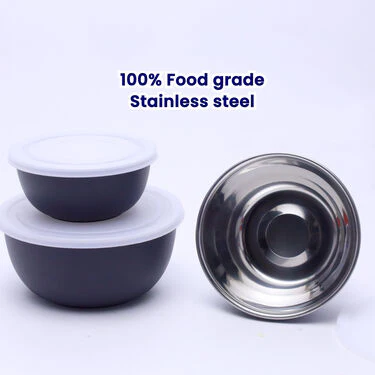 Pack of 3 Microwaveable Stainless Steel Bowl Set With Airtight Lids + Free 3 Serving Spoons (3MB3) - Image 5