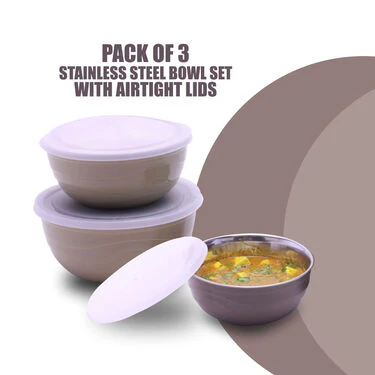 Pack of 3 Stainless Steel Bowl Set With Airtight Lids (3MB1) - Image 2