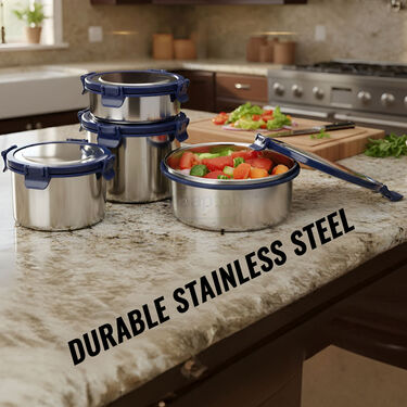 Pack of 4 Leakproof & Airtight Steel Container With Steel Lid (4SC1) - Image 2