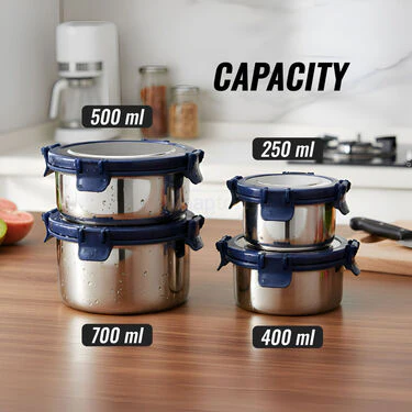 Pack of 4 Leakproof & Airtight Steel Container With Steel Lid (4SC1) - Image 5
