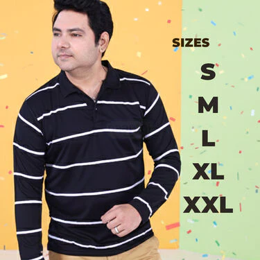 Pack of 4 Stripe Printed Collar Neck  Full Sleeves T-shirts (4PTF3) - Image 3