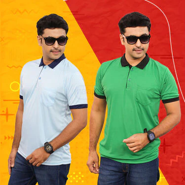 Pack Of 5 Collar T-Shirts With Pocket With 1 Watch + Aluminum Wallet + Sunglass (5PTW-2) - Image 3