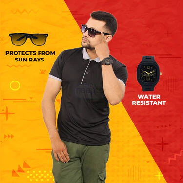 Pack Of 5 Collar T-Shirts With Pocket With 1 Watch + Aluminum Wallet + Sunglass (5PTW-2) - Image 5