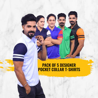Pack Of 5 Designer Collar T-Shirts (5PT19) - Image 9