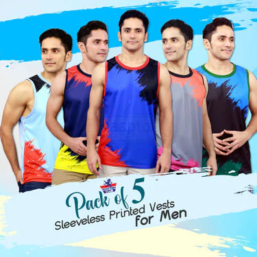 Pack of 5 Sleeveless Printed Vests For Men (5SL10) - Image 2