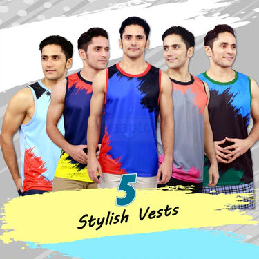 Pack of 5 Sleeveless Printed Vests For Men (5SL10) - Image 5