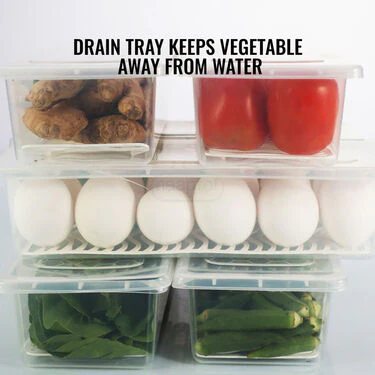 Pack of 6 Veggie Fresh Food Storage Container with Lid & Drain Tray (6VF1) - Image 3