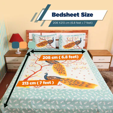Peacock Printed Cotton Rich Double Bedsheet With 2 Pillow Covers (DBS12) - Image 2