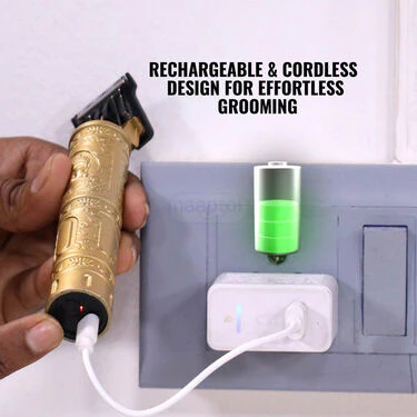Rechargeable Mens Golden Hair Trimmer + FREE Premium Wireless Bluetooth Earpod with Charging case and LED display (PMT1WP2) - Image 5