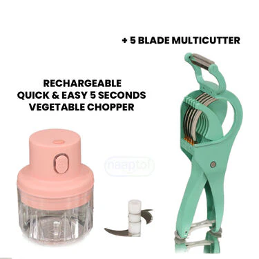 Rechargeable Quick & Easy 5 Sec Vegetable Chopper + 5 Blade Multi Cutter (EC6) - Image 2