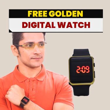 Rimless HD Night Vision Glasses With Free Golden Digital Watch (NVGW1) - Image 2