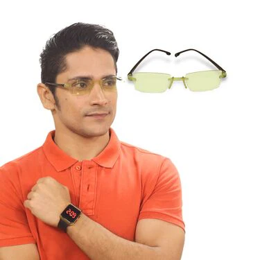 Rimless HD Night Vision Glasses With Free Golden Digital Watch (NVGW1) - Image 4