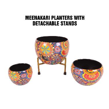 Set of 3 Designer Metal Planter Pots With Stand (3MP1) - Image 4