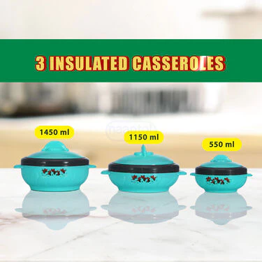 Set Of 3 Insulated Casseroles + Free Hot & Cold Insulated Flask + 2 Cups (3C3G) - Image 2