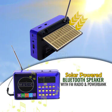Solar Fm Radio Support Usb Tf Card And Headphone Out And Powerbank Function (BLS6) - Image 2