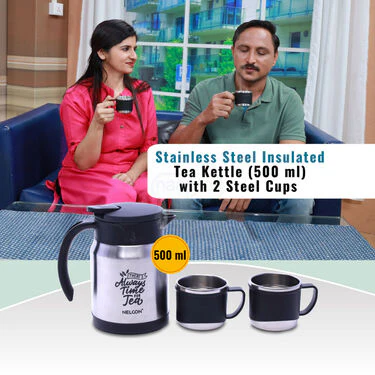 Stainless Steel Insulated Tea Kettle (500 ml) With 2 Steel Cups (1TK2C) - Image 2