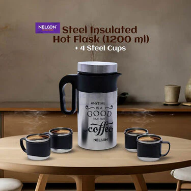 Steel Insulated Hot Flask (1200ml) + 4 Steel Cups (1IF4C2) - Image 2