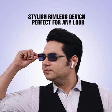 Stylish Rimless Sunglasses With Free Wireless Earpods (SGWP1) - Image 4