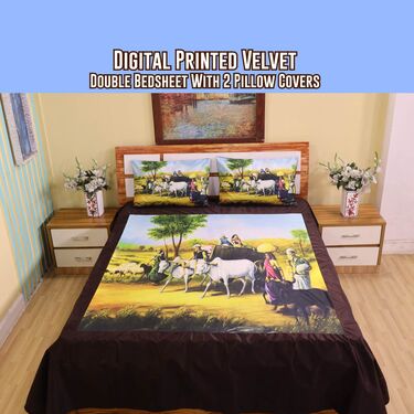 Velvet Digital Printed Double Bedsheet with 2 Pillow Covers (DBS21) - Image 2