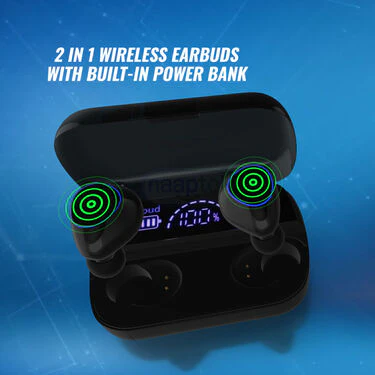 Wireless Bluetooth Earbuds With inbuilt Screen & Powerbank With Free Multipurpose Cable Kit & Mobile Stand (TWS65) - Image 9