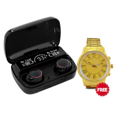 Wireless Earpods with Charging Inbuilt Powerbank M10 with Free Golden Watch (TWS13) - Image 2